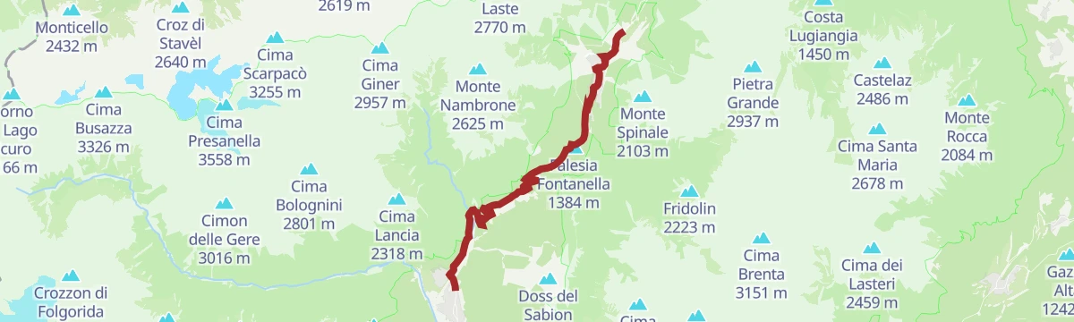 Route map: Pinzolo - Madonna di Campiglio - Campo Carlo Magno